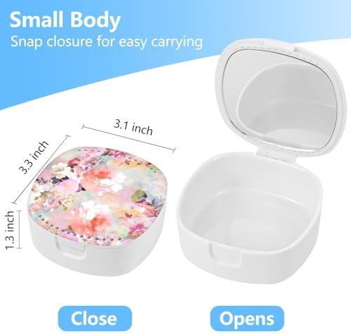 Retainer Case, Denture Case Night Guard Mouth Guard With Mirror and Ventilation Holes,Pink Flower