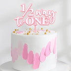 Acrylic 1/2 Way To One Cake Topper - Pink 6 Month Birthday Decoration, Half Way To One Cake Decoration, Girls Half Birthday Party Decorations(1/2 way to one cake topper)