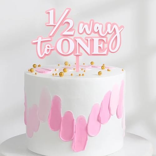 Acrylic 1/2 Way To One Cake Topper - Pink 6 Month Birthday Decoration, Half Way To One Cake Decoration, Girls Half Birthday Party Decorations(1/2 way to one cake topper)