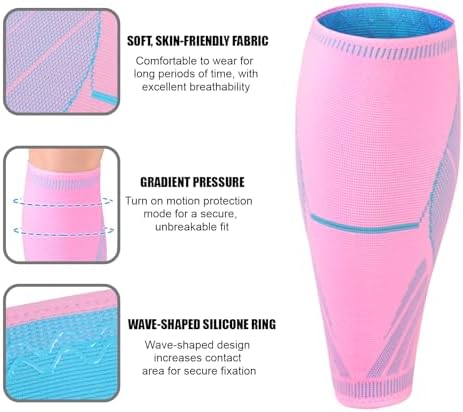 NuCamper Calf Compression Sleeves for Men & Women (1 Pair), Footless Compression Socks Calf Sleeve for Shin Splints,Legs Pain Relief, Varicose Veins,Leg Support for Running,Fitness,Travel - Pink, L