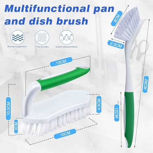 Hsei 12 Pcs Heavy Duty Scrub Brush Kit, Bathroom Bathtub Scrubber, Hard Bristle Cleaning Brush with Ergonomic Handle and Durable Bristles for Cleaning Carpet Kitchen Pots, Pans and Sinks