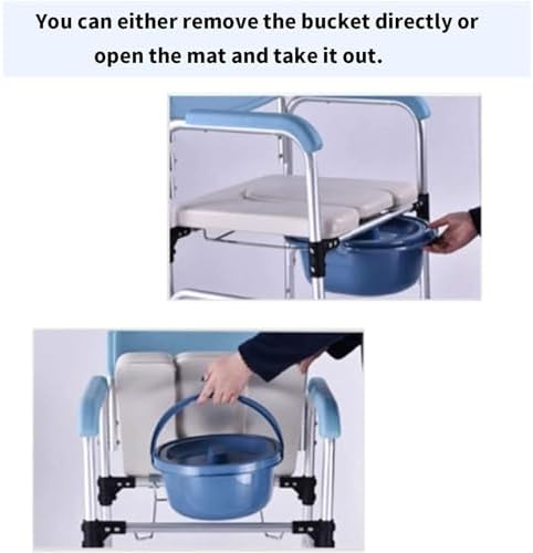 Shower Portable Wheelchair, Mobile Toilet Chair with Wheels, Aluminum Alloy Bath Chair, Reinforced Toilet, Bathroom Non-Slip Bedside Chair
