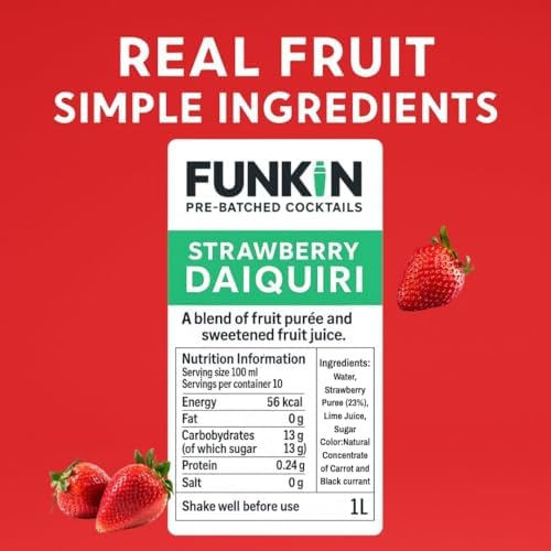 Funkin Strawberry Daiquiri Cocktail Mixer 1L | Premium Real Fruit Mixer for Cocktails, Smoothies, and Non-Alcoholic Drinks | Small Batch, No Corn Syrup, No Preservatives | Vegan, Non-GMO, Gluten-Free