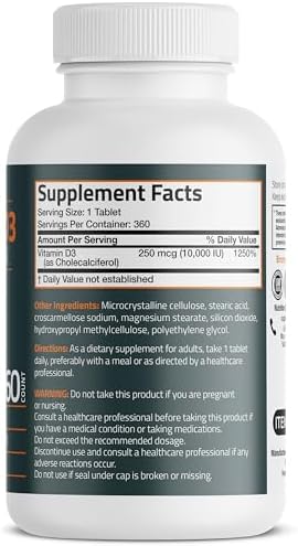Bronson Vitamin D3 10,000iu (250mcg) Healthy Muscle Function and Immune Support, Non-GMO, 360 Tablets