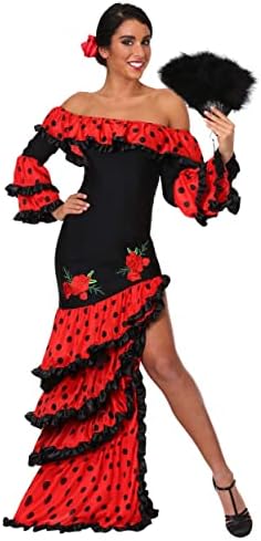 Fun Costumes Women's Spanish Senorita Costume, Red and Black Spanish Dancer Dress, Spain Celebration Dress Halloween Outfit