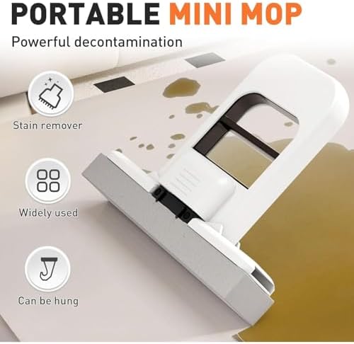 1pc Multi-Functional Mini Mop - Retractable, Wet & Dry Use, for Bathroom, Kitchen, Countertops, Glass, Tile-with One-Hand Squeeze Handle & Replaceable Head