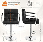 Yaheetech Bar Stools, PU Leather Adjustable Swivel Barstools, Hydraulic Kitchen Counter Height Bar Chairs with Armrest and Back for Kitchen, Dining Room, Black