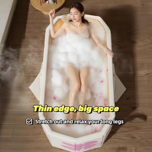 Foldable Bathtub for Adult 59'in Foldable Collapsible tub Portable Bathtub for Bathroom Folding SPA Tub for Shower Stall, Ideal for Small Spaces Folding Tub (White, XL: 47"L x 33.8"W x 19.5"H)
