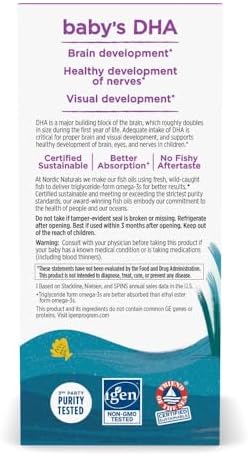 Nordic Naturals Baby’s DHA, Unflavored - 4 oz - 1050 mg Omega-3 + 300 IU Vitamin D3 - Supports Brain, Vision & Nervous System Development in Babies - Non-GMO - Servings May Vary