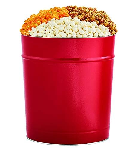 The Popcorn Factory Popcorn Tin with 3 Popcorn Flavors, Robust Cheddar, Butter, Caramel, Large Tub 3.5 Gallons, Snack Gifts, Perfect for Movie Night Snacks, Holidays, Christmas, Birthdays, Any