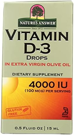 Nature's Answer Vitamin D-3 Drops | Blended with Extra Virgin Gold Olive Oil | Quickly Absorbed into Body | No Fillers, No Soy, Yeast Sugar, Milk or Preservatives 0.5oz