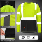 High Visibility Class 3 Shirts，Hi Vis Safety Long Sleeve Quick Dry Mesh Construction Work