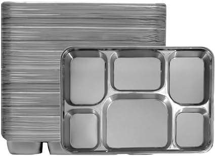 Disposable Party Thali Plates 6 Compartment Thali - Silver (50 Pack)