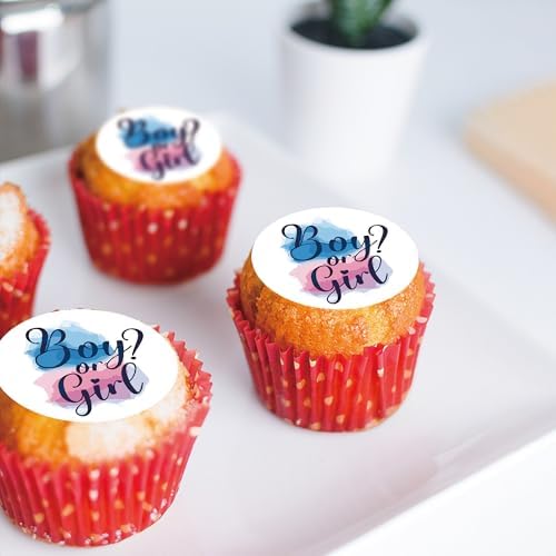 40Pcs Edible Gender Reveal Boy and Girl Cupcake Toppers Picks Wafer Paper Baby Shower Gender Reveal Question Mark Cake Topper Decorations for Birthday Party Cake Decorations Supplies