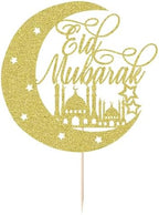 Eid Mubarak Cake Topper Gold Glitter Moon Star Mosque Design Ramadan Eid Party Decoration
