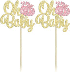 Gyufise 24Pcs Pumpkin Oh Baby Cupcake Toppers Glitter Fall Theme Cupcake Picks Baby Shower Cake Decorations for Gender Reveal Kids Birthday Party Supplies Gold