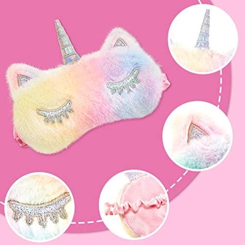 3 Pieces Plush Sleeping Eye Cover Bunny Cat Blindfold Cover Unicorn Sleeping Eye Shade Soft Funny for Kids Girls and Adult Travel (Unicorn Style)