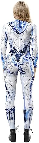 Sumtory Womens Hi-neck Skeleton Print Bodycon Jumpsuits Fullbody Unitard