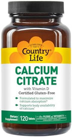 Country Life Calcium Citrate with Vitamin D – 500mg – Highly Absorbable Calcium Supplement – Certified Gluten Free, Vegan, Halal, Non-GMO – 120 Tablets