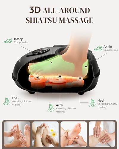 Heycool Shiatsu Foot Massager, Deep Kneading Foot Massager with Heat and Compression for Neuropathy, Remote Control, Large Feet Massager Fits Up to Size 14, Gifts for Women, Men