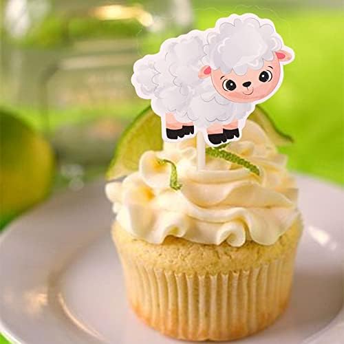 24 Pack Sheep Cupcake Toppers Farm Animals Theme Cupcake Picks Decorations for Baby Shower Kids Boys Girls Birthday Baby Shower Party Supplies