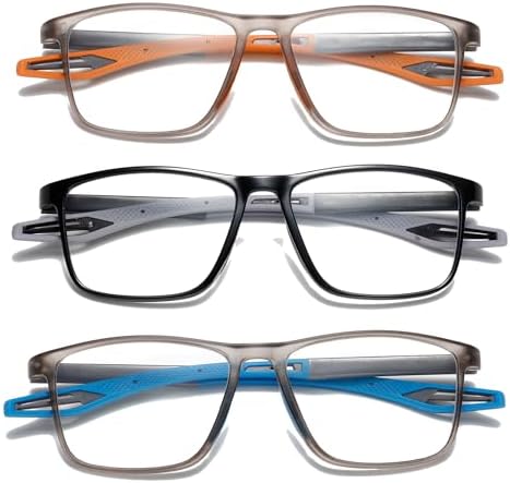 Reading Glasses Men 3 Pairs Sports Style Comfortable and Flexible Blue Light Blocking Readers for Men