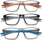 Reading Glasses Men 3 Pairs Sports Style Comfortable and Flexible Blue Light Blocking Readers for Men