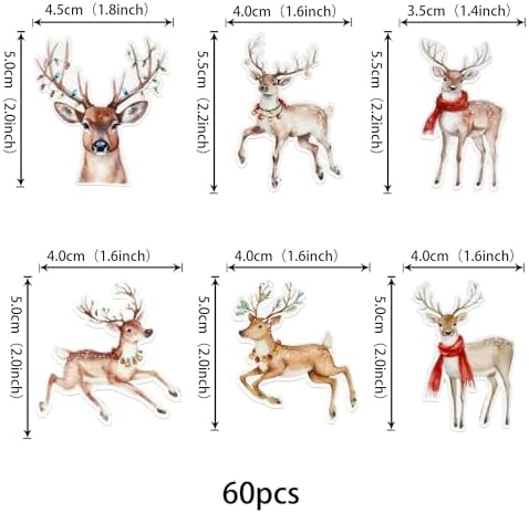 Rsstarxi 60 Pack Christmas Deer Cake Decorations Edible Merry Christmas Cupcake Toppers Xms Reindeer Cupcake Picks for Xmas Holiday New Years Eve Reindeer Theme Party Decorations Supplies