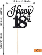 1 Pack Happy 18th Cake Topper Black Glitter Number 18 Eighteen Birthday Cake Pick Decorations for Cheers to 18 Years Old 18th Birthday Wedding Anniversary Party Supplies Black