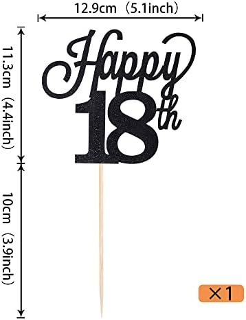 1 Pack Happy 18th Cake Topper Black Glitter Number 18 Eighteen Birthday Cake Pick Decorations for Cheers to 18 Years Old 18th Birthday Wedding Anniversary Party Supplies Black