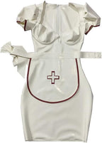 Generic Women's Sexy Latex Nurse Costume for Women Unisex Nursing Dress White