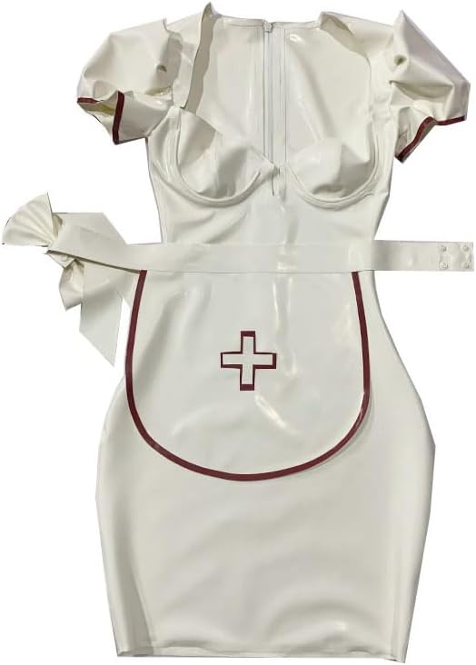 Generic Women's Sexy Latex Nurse Costume for Women Unisex Nursing Dress White