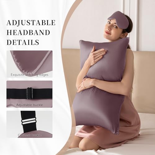 THXSILK Sleep Mask 100% 19 Momme Pure Mulberry Silk Super Smooth Cooling Sleep Eye Mask Blackout for Women/Man/Kids Eye Cover with Wide Head Strap Good Night Sleep Comfortable Travel and Nap, Purple