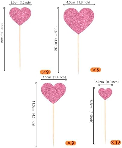 Rsstarxi 35 Pack Love Heart Cupcake Toppers Pink Glitter Sweet Heart Cupcake Picks for Baby Shower Bridal Wedding Birthday Valentine's Day Party Cake Decorations Supplies