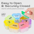 Pill Organizer Weekly - Cute Medicine Pill Organizer 7 Day, Large Daily Pill Box for Travel, SHIJOINYU Pill Dispenser Case 1 Time a Day for Medication/Supplement/Fish Oil (Rainbow)