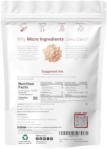Organic Camu Camu Powder, 12 oz | High Natural Vitamin C Level | Fresh Freeze-Dried Berries Source | No GMOs, Vegan Friendly