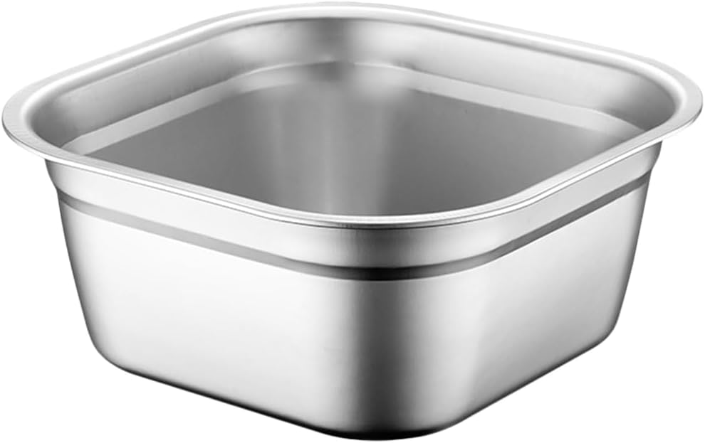 Multifunctional Square Vegetable Washing Basin 9.84 Inch Large Capacity Stainless Steel Kitchen Sink Tub for Food Prep and Cleaning