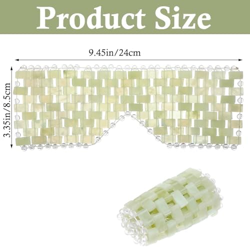 Jade Eye Mask Green Jade Stone Large Facial Cooling Mask Weighted Eye Sleeping Relief Cover for Hot & Cold Therapy to Reduce Wrinkles Headache Migraine Puffiness Migraines Anti-Aging Therapy
