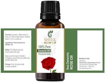 Rose Oil (Rosa Damascena) Steam Distilled 100% Pure Natural Undiluted Therapeutic Grade Essential Oil - Fragrance Oil - Perfume Oil Benefits for Mood, Skin and for Gift 0.16 Fl. Oz.