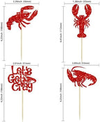 Gyufise 24Pcs Crawfish Cupcake Toppers Red Glitter Lobster Cupcake Picks Let's Get Cray Bachelorette Sea Animal Theme Baby Shower Kids Birthday Party Cake Decorations Supplies