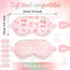 Cuffbow 6 Pack Plush Sleep Mask Set, Cute Plush Eye Masks for Sleeping, Soft Comfortable Travel Nap Blindfold, Sleepover Party Favors for Women(Bow,Pink)