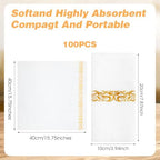 100 Pack White and Gold Napkins Disposable Linen Feel Dinner Napkins with Built-in Flatware Pocket Gold Trim Lined Pre Folded Napkins Cloth for Wedding Dinner Party Events