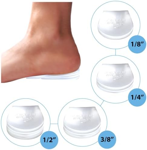 Heel Lift Inserts for Women and Men - 4 pcs Stackable Adhesive Gel Heel Cushions, Adjustable Height Increasing Insoles for Leg Length Discrepancy 1/8", 1/4", 3/8", 1/2" (Small)