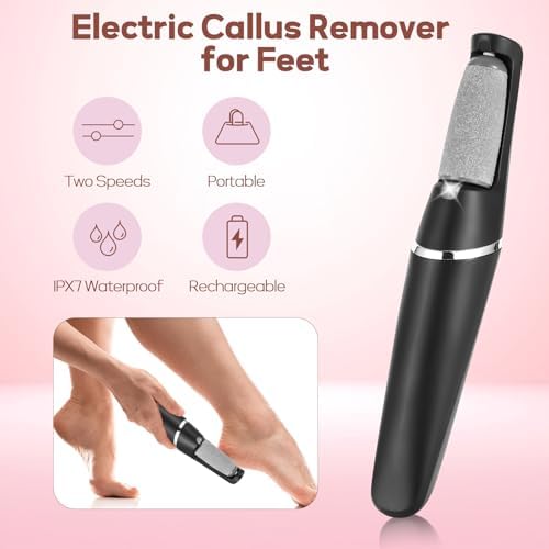 Electric Foot Callus Remover, Callus Remover for Feet Rechargeable Portable Pedicure Tool Kit, Smooth Pedicure Wand for Feet Care, Removes Dry Hard & Dead Skin Ideal Gift -Black