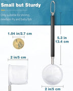 Pawfly Aquarium Shrimp Net, 2 Inch Tiny Fish Tank Net with Extendable Stainless Steel Handle, Soft Round Fine Mesh for Shrimp Baby Fish Food Residue Debris Skimming