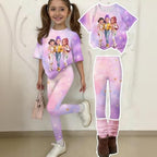 K-pop HUNTR/X 2 Piece Short Sleeve Top Shorts Hunter Print Outfits Set Teen Girl Cartoon Costume Outfits Short Set