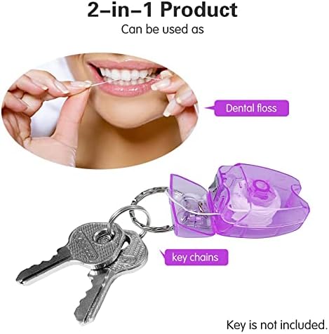 Portable Dental Floss Keychain, WINSIUUU 12Pcs Cleaning Mint Dental Teeth Floss Tooth Shaped Key Chain Flat-Line Design Floss Roll Cleaning Oral Care Tooth Cleaner Hygiene 15M Length- Random Color