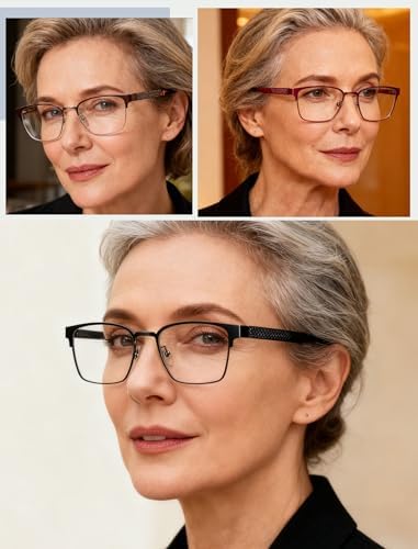 HEEYYOK 2.5 Reading Glasses Women Metal Blue Light Blocking Readers For Women Lightweight Square Cheaters Reading Glasses Anti Computer Glare Spring Hinge 3-Pack