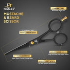 DEMAXA 5" Professional Beard Scissors for men Mustache Scissors with 1 Mustache Comb, 1 Beard Comb & Soft Pouch – Prefect Beard shears mustache kit for All Facial Hair – moustache Grooming kit for Men