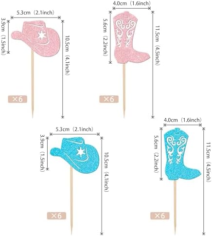 24 PCS Hats or Boots Cupcake Toppers Boy or Girl Cupcake Picks Cowboy Party Decorations for Gender Reveal Theme Baby Shower Boys Girls Birthday Party Cake Decorations Supplies Blue and Pink